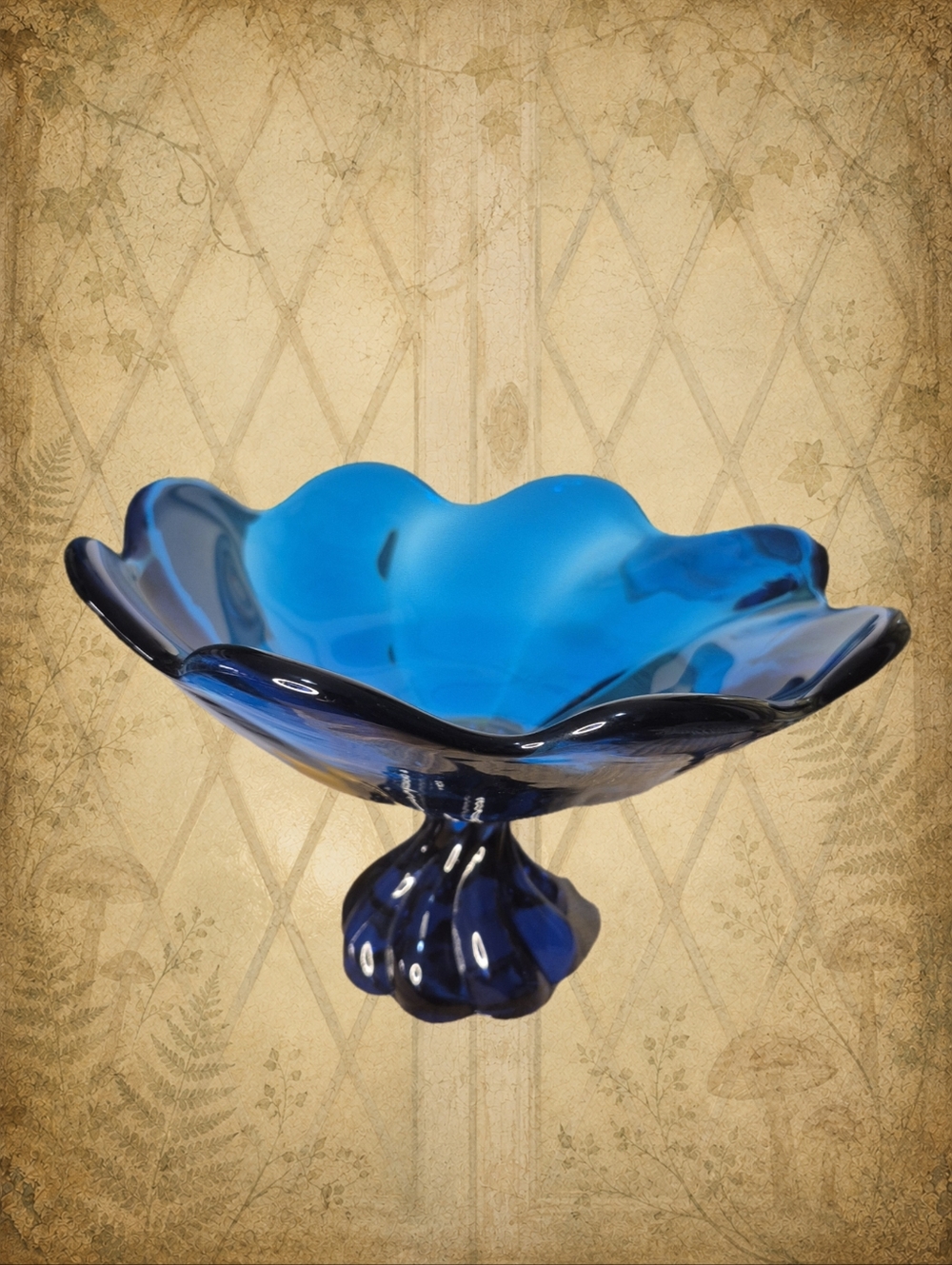 VIKING Vintage Blue Glass Pedestal Bowl